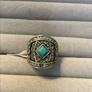 Bronze and Turquoise Statement Ring with Swarovski crystals